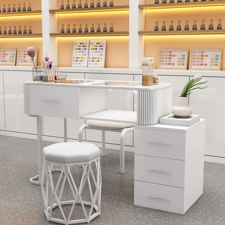 Cream Style Nail Table White Japanese Style Multifunctional Glass Single Person Full Set Minimalist Nail Table Storage Table