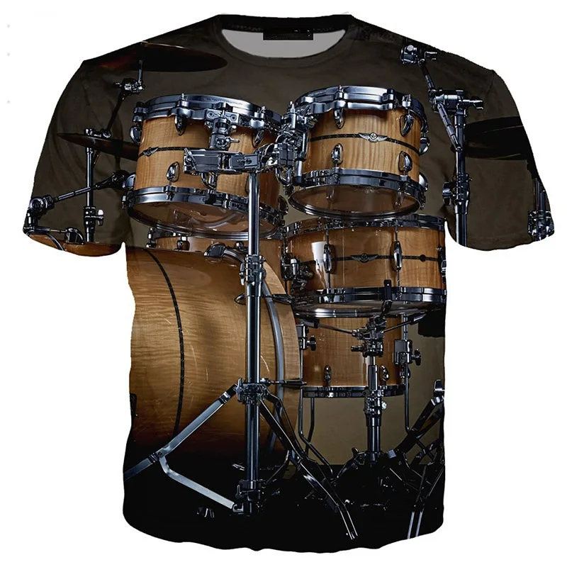 Popular T Shirts For Men 3D Drum Stand Print Tee Top Short Sleeve Oversized Hip Hop O-Neck Casual T Shirts Men Clothing Camiseta