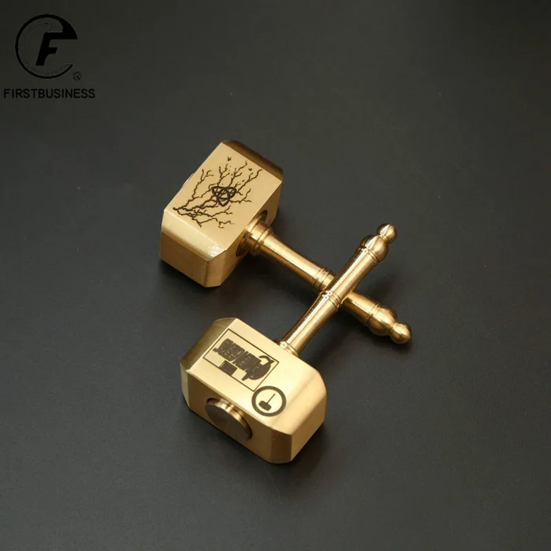 Solid Brass Thor Hammer Ornament Head 360 Degrees Rotatable Handtool Miniature Assembled Finger Spinner Figurines Men Gifts