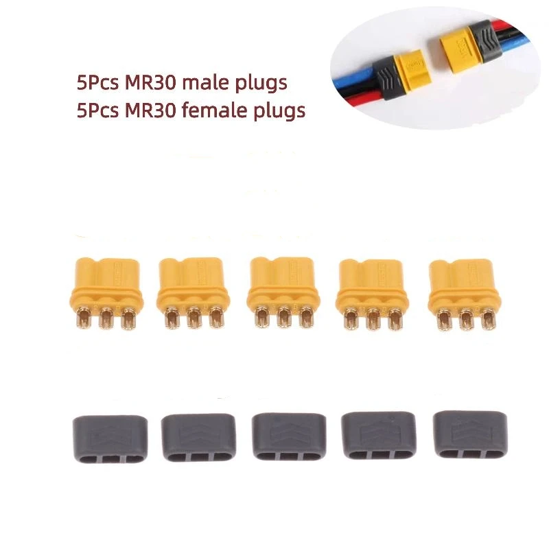 5 ペアアマス MR30 オスメスコネクタプラグとシースハウジング付き RC リポバッテリーマルチコプター飛行機アクセサリー