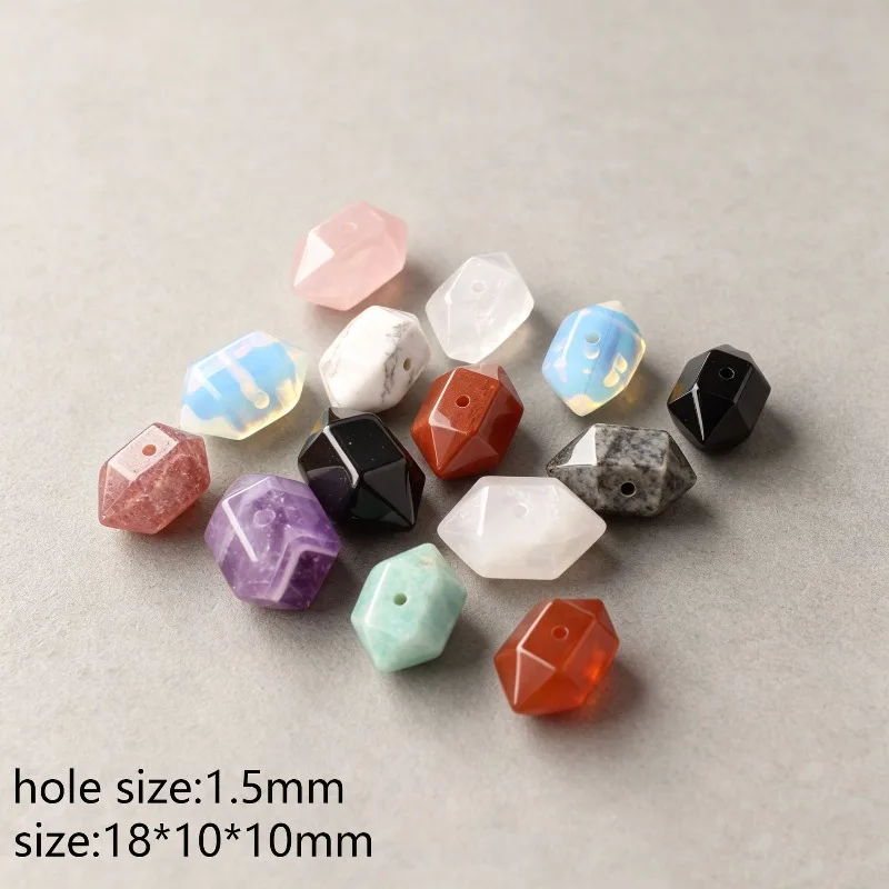 10pcs/lot 18mm Natural Stone Crystal Double Point Prism Pendant Through Hole Charms DIY Jewelry Making Supplies