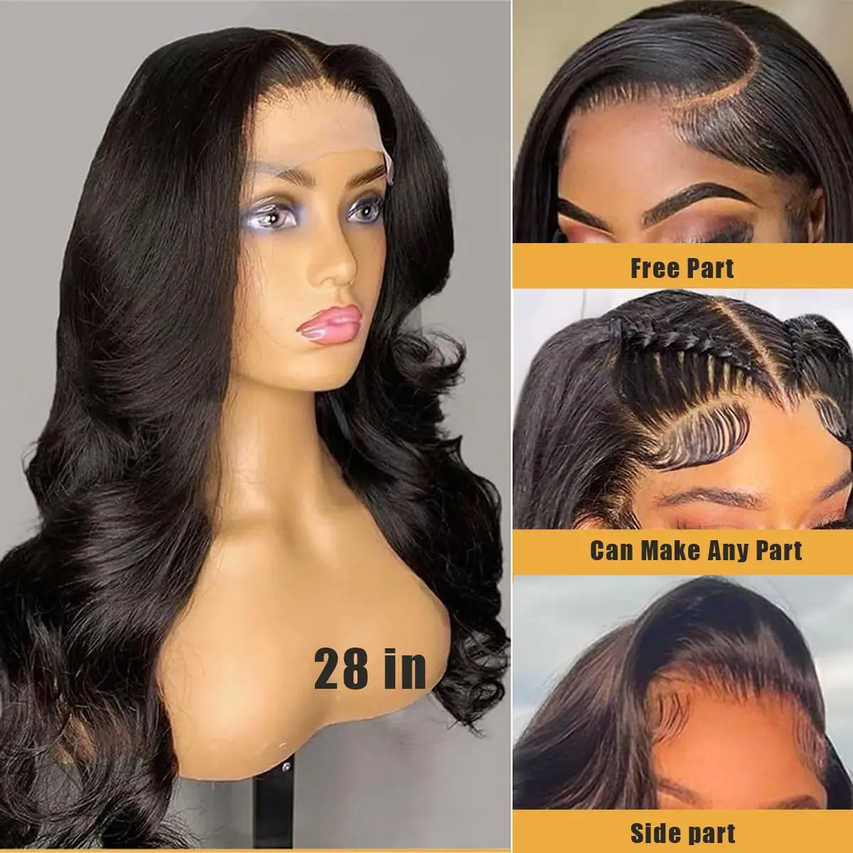 13x6 Lace Front Wigs Human Hair 250 Density Body Wave HD Transparent Glueless Lace Frontal Wigs Human Hair Pre Plucked for Women image 3