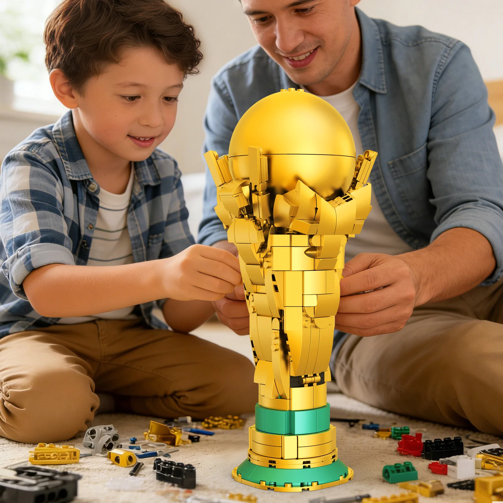 

Soccer Trophy Building Blocks Set - Replica Award with Gold Finish, STEM Display Model, Desk Decor Collectible for Football Fans
