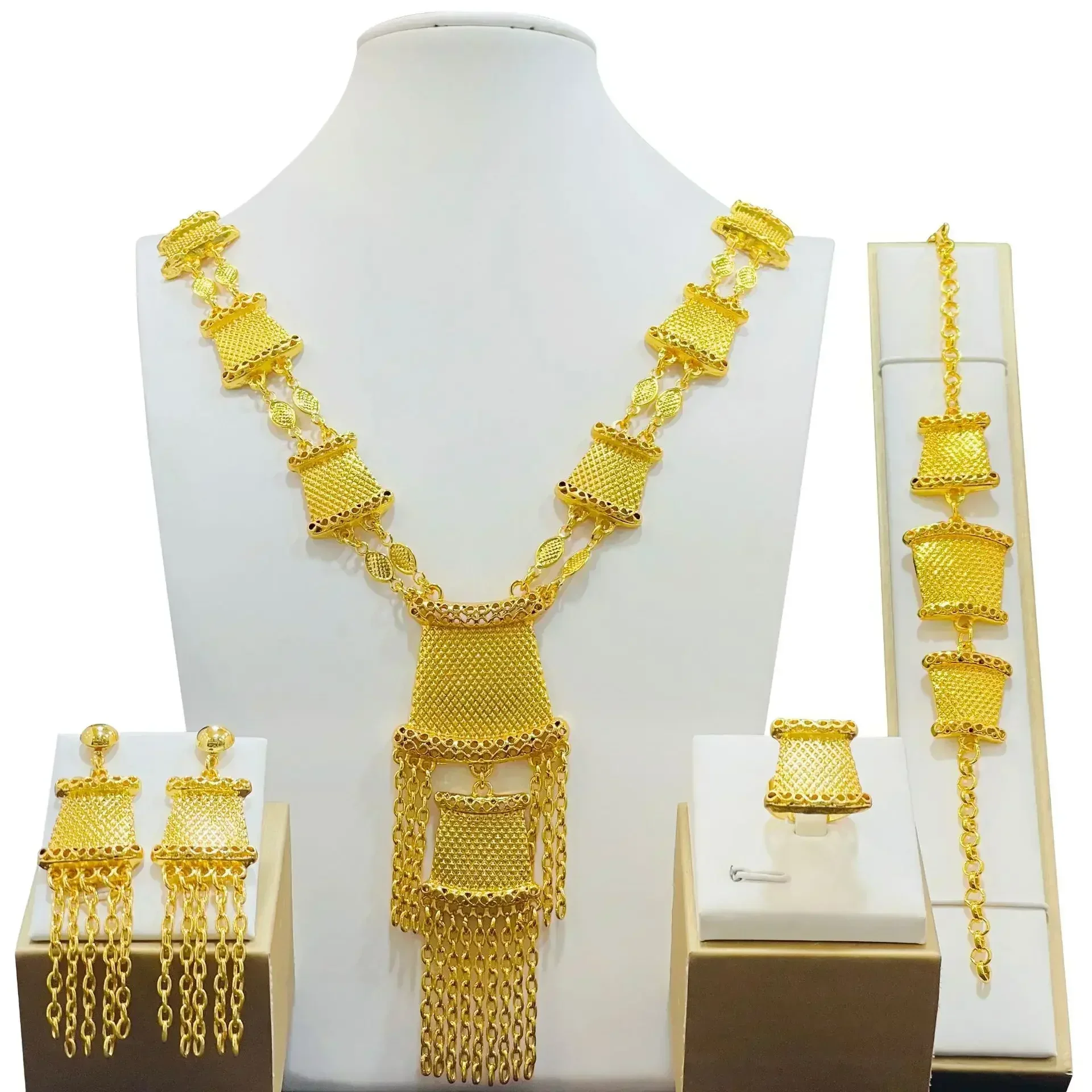 Dubai Necklace Earrings For Women Wedding 24k Gold Plated African Jwellery Bridesmaid Party Gift  Bridal Dubai Jewelry Sets