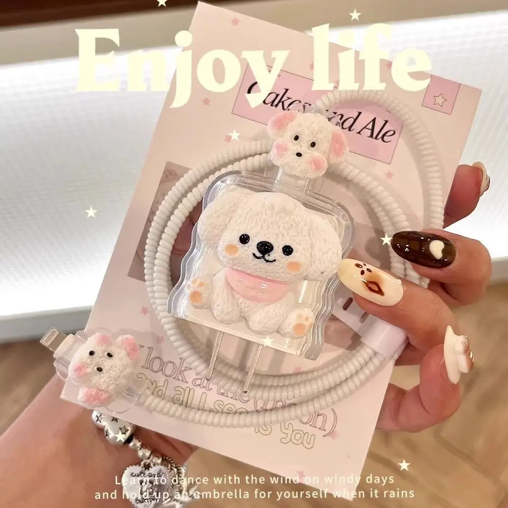 

New Cartoon Dog Charging Data Cable Protector Winder Accessories for IPhone 18/20w Charger Protective Cover