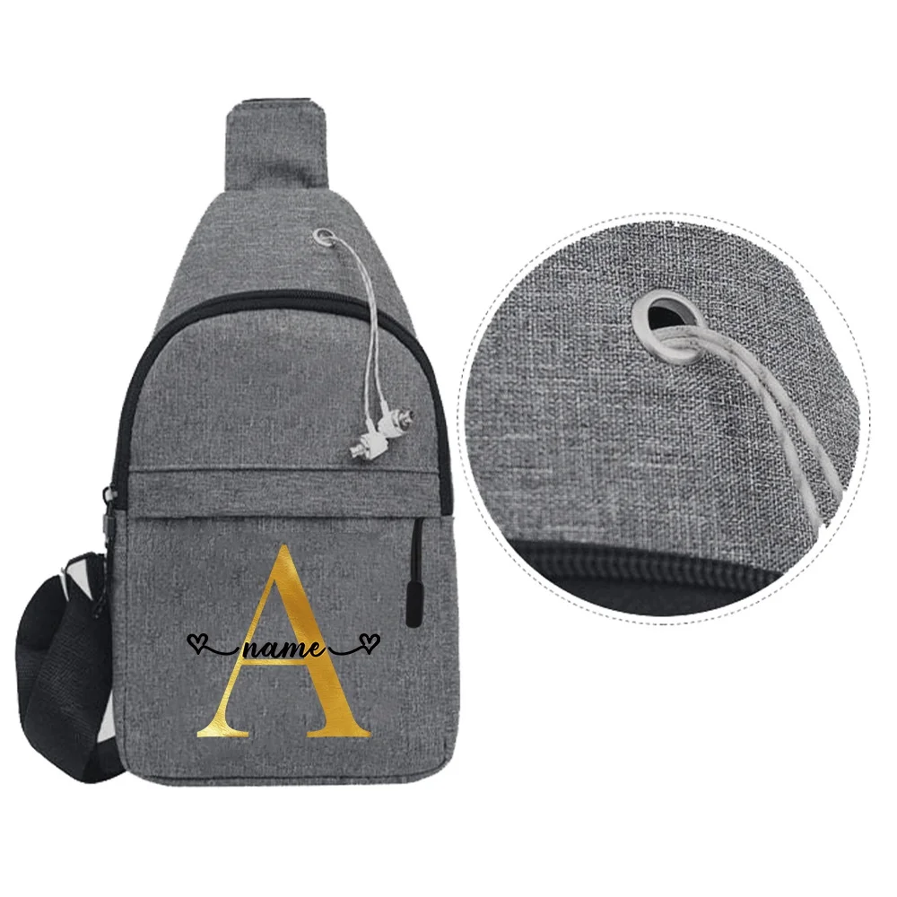 Personalized Customized Gold Letter Men's Chest Bag Multifunctional Casual Crossbody Bag Men's Fashionable Shoulder Bag