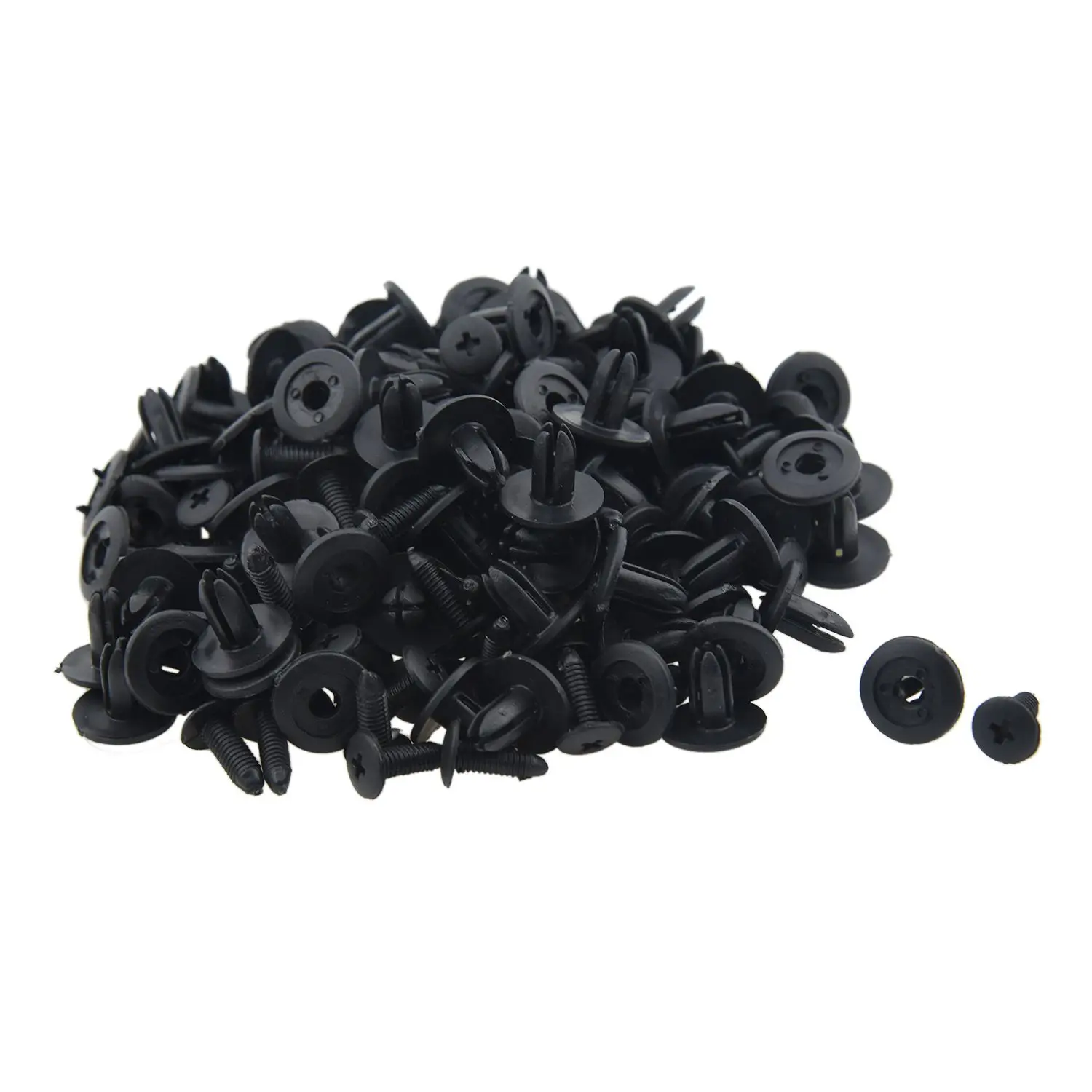 100 Pcs Car Push Type Black Plastic Rivets Fastener 6mm Hole