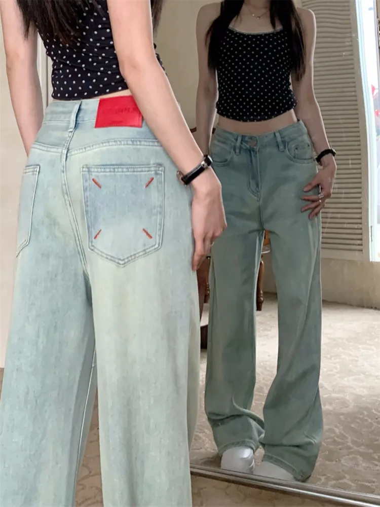 

Женские джинсы свободного кроя с высокой талией, широкие брюки, скрывающие бедра, для фигуры типа «груша», больших размеров, осенне-зимние, из денима.