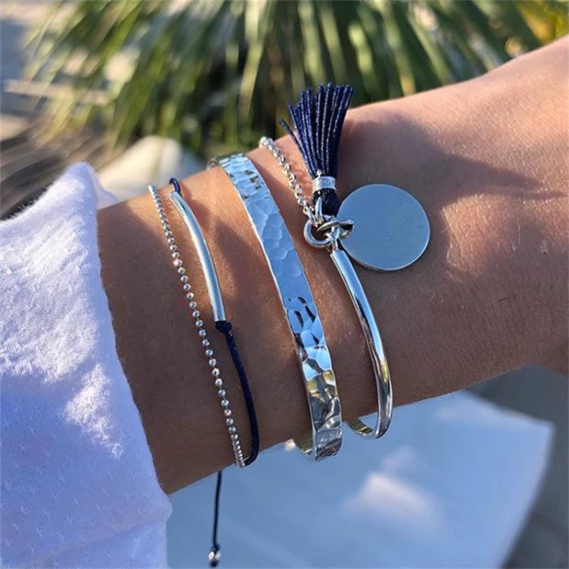 4PCS/Set Boho Geometric Tassel Bracelet For Women MultiLayer Bangles Charm Party Wedding Beach Jewelry Set Accessories Gifts