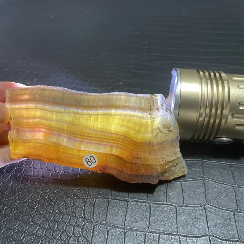Natural Colorful Yellow Fluorite Raw Stone Slice Striped Polished Gemstone Aura Crystal Specimen Office Home Decoration