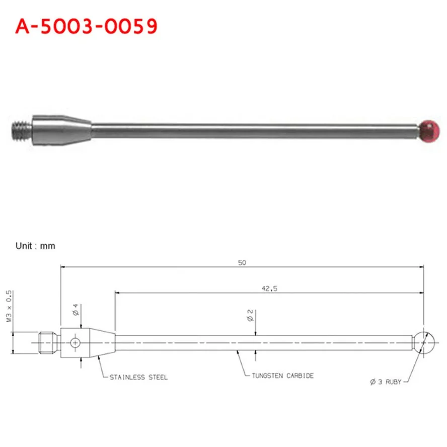 1pc CMM Touch Probe Stylus 3mm Dia Rubine Ball Ceramic Stem M4  A-5003-3680/ 0051 Tools Touch  CMM Machines Comparators