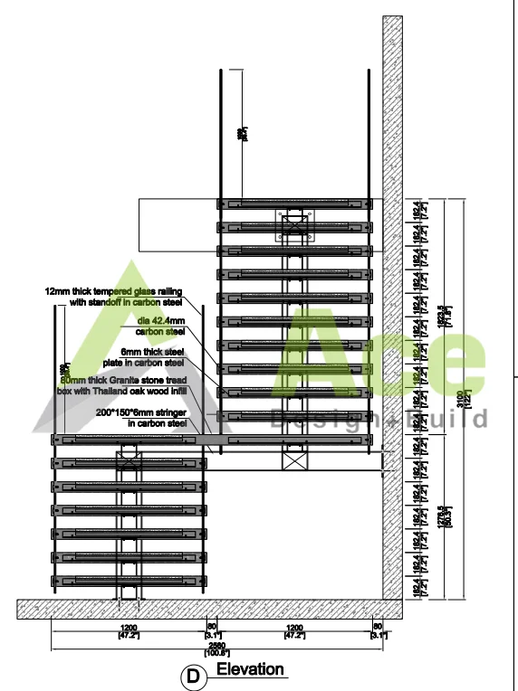 Scale in legno personalizzate Scale mono stringer Scala con ringhiera in vetro utilizzata per la casa della villa