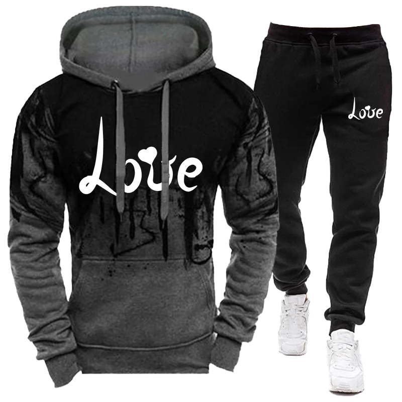 New LOVE Printed Fashion Hoodie Men Sweatshirt and Sweatpant Tracksuit Youth Jogging Suits S-4XL