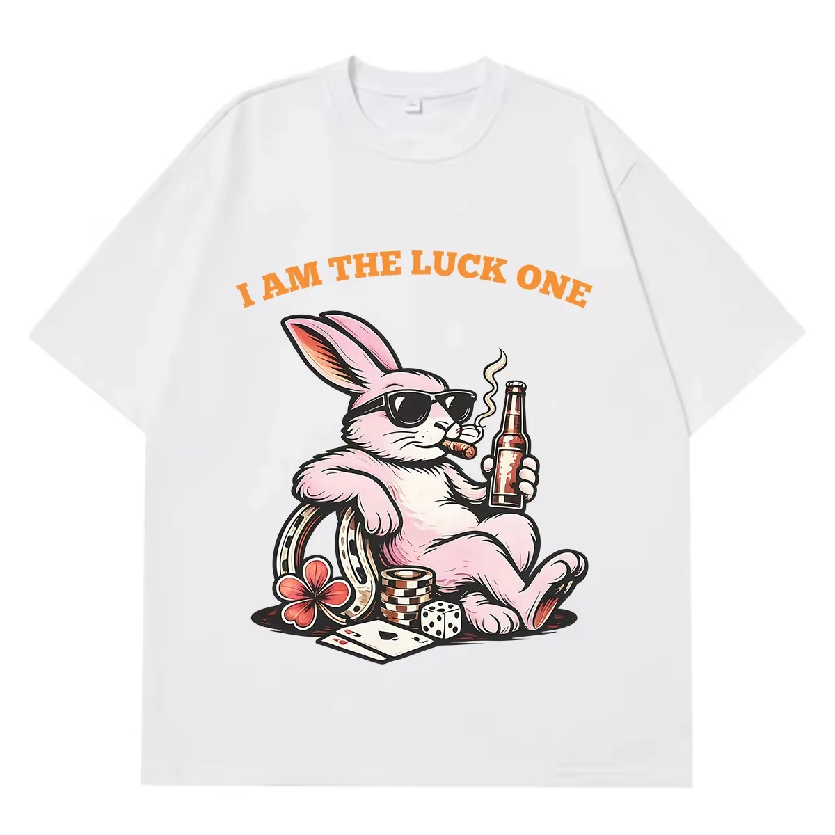 Good Lucky Funny Rabbit Meme T-shirt Men Women Aesthetic Trend T-shirt Summer Loose Comfort Clothing Cotton Harajuku T-shirts