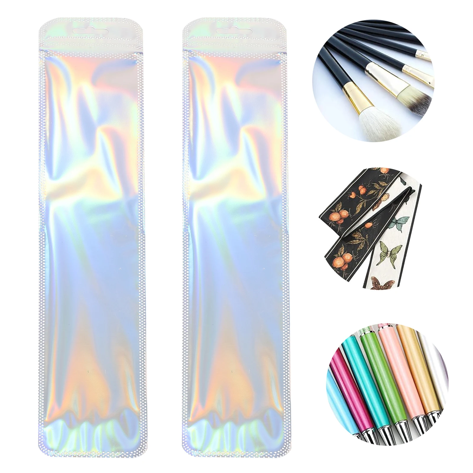 

50pcs Pen Case Sealed Bag 6 5x24 Rainbow Aluminum Thick Long Strip Self Sealing Storage Bags Gift Accessories Makeup Brush Bags