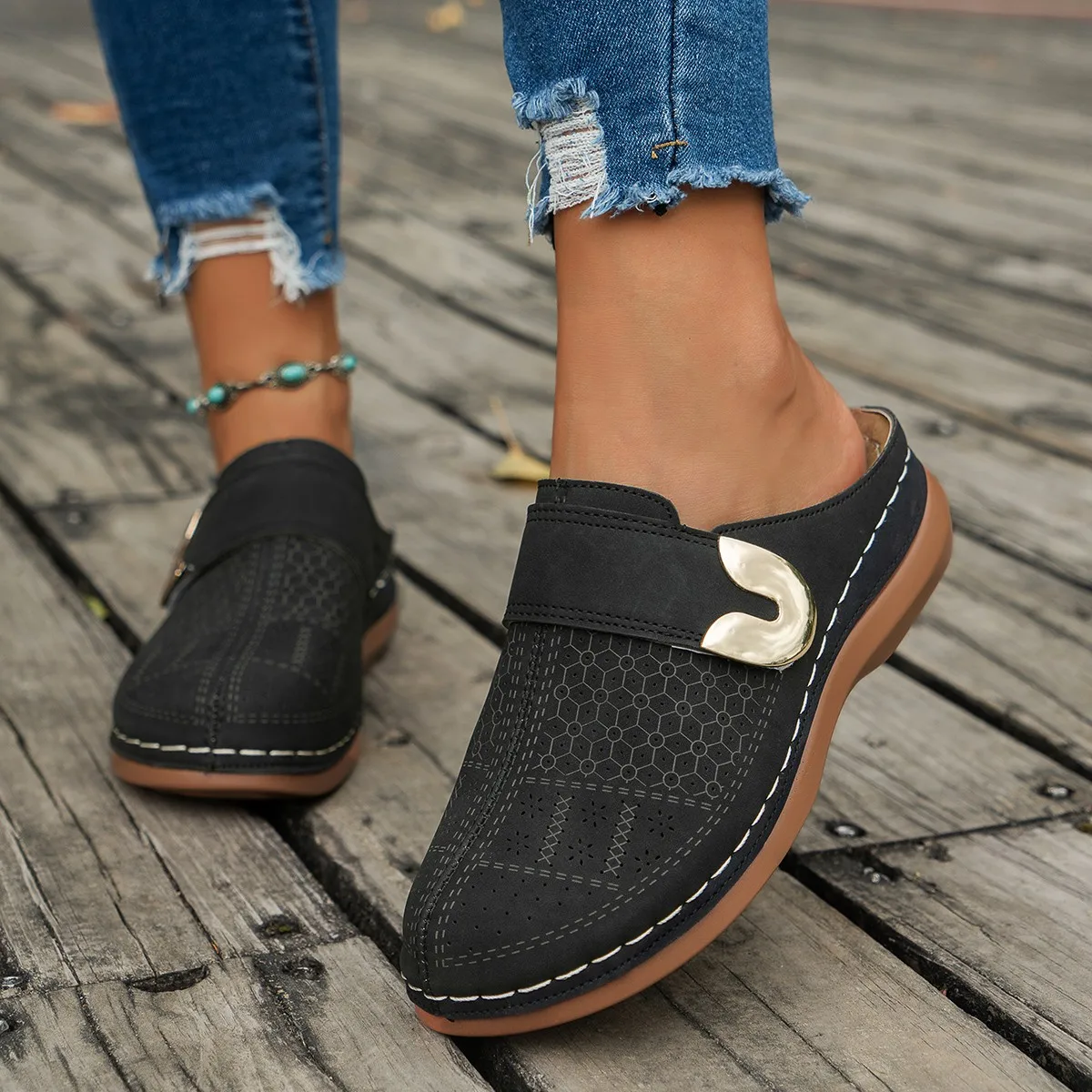 Womens Wedge Sandals Mules Slippers Slip-On Platform Shoes with Comfort Casual Shoes