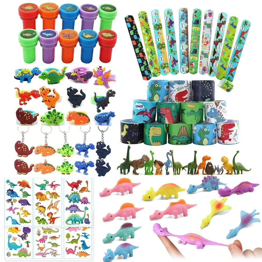 Dinosaur Party Favors Slap Bracelets Straws Rings Key Chains for Kids Birthday Gifts Girl Boy Toys Dinosaur Themed Supplies
