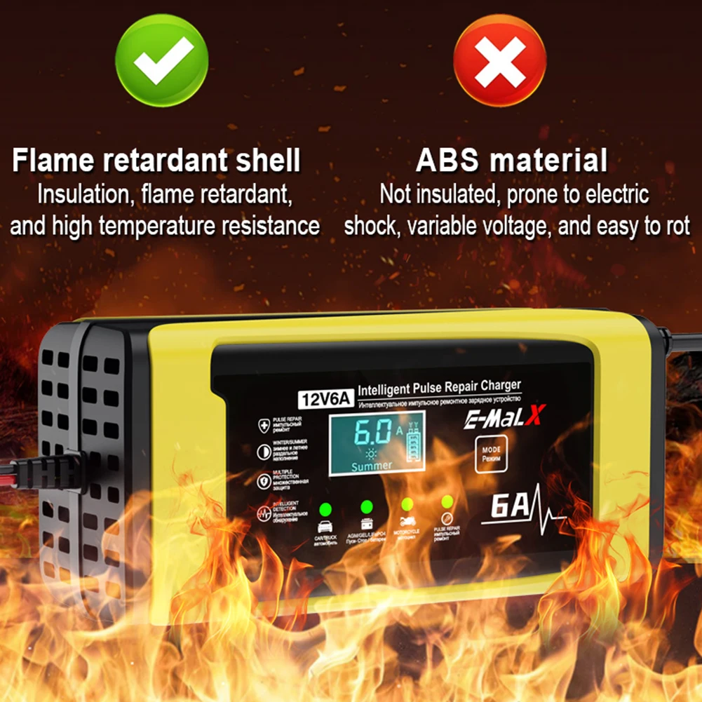 Chargeur intelligent pour motos électriques 6A 12V, unité de charge de batterie de voiture et de moto pour Batteries au plomb AGM GEL