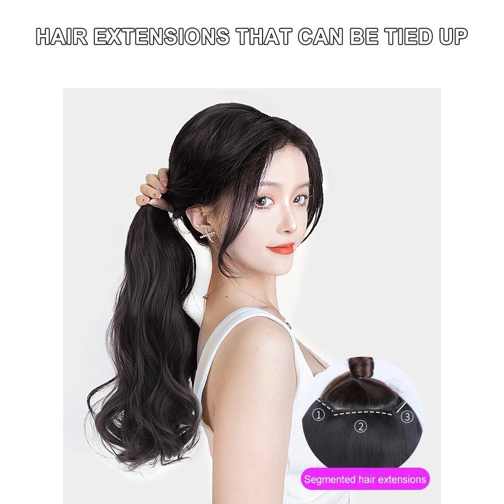 Clip in Hair Extensions Long Wavy Natural Black Synthetic Hair Extension for Asian Women 3PCS Thick Hairpieces Fiber Hair