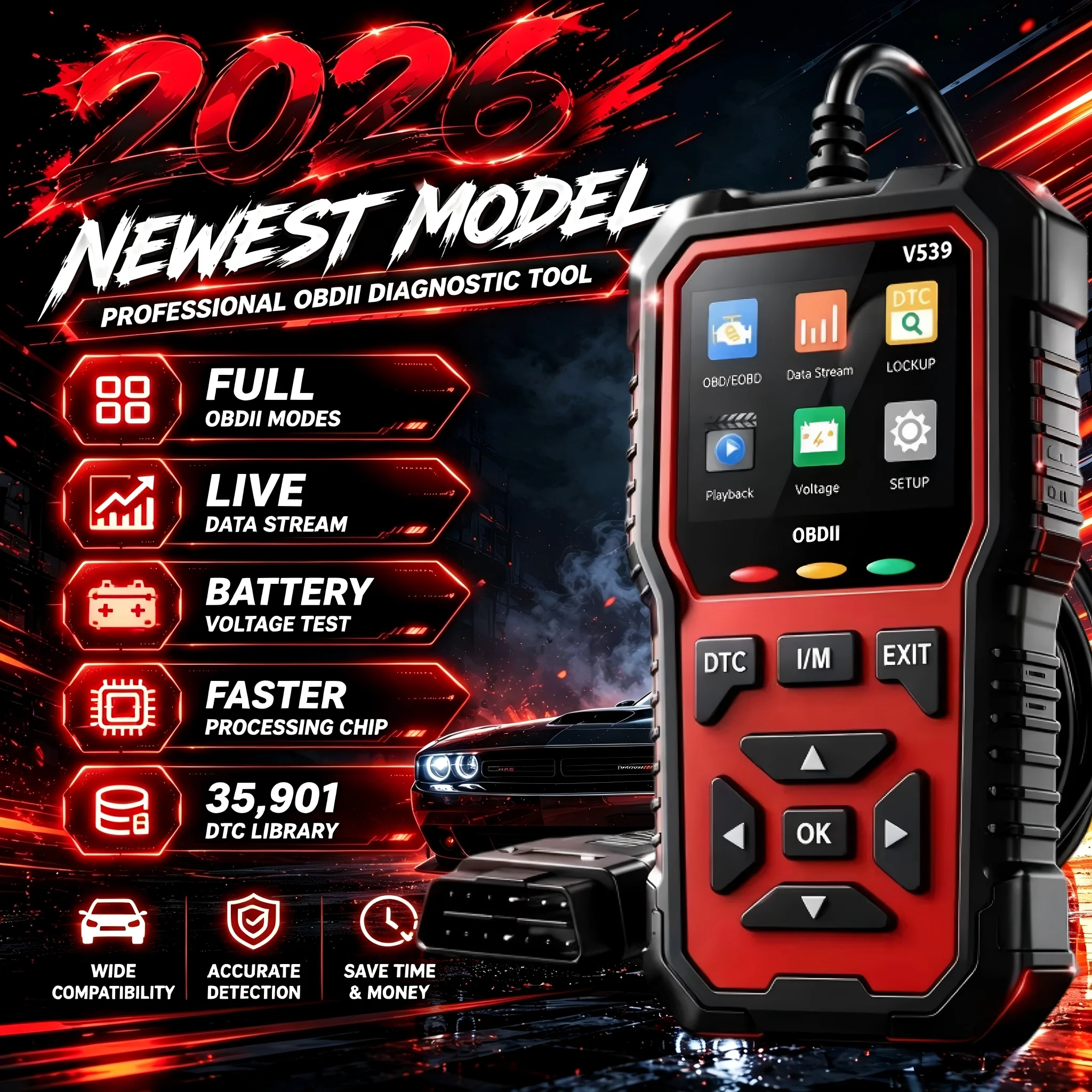 Professional Obd2 Scanner-Usb-Powered Automotive Diagnostic Tool,Clears Engine Fault Lights,Reads/Erases Codes for Most Vehicles