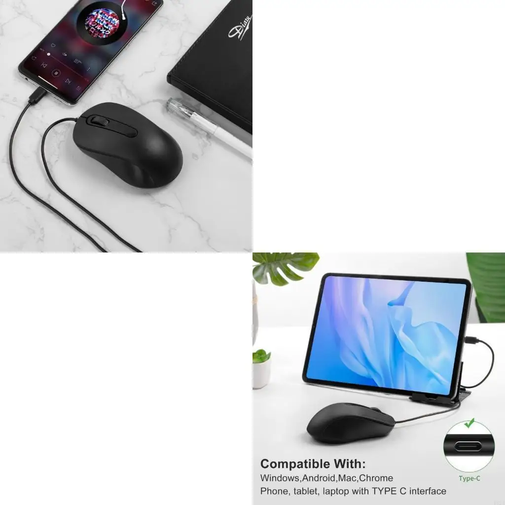 462E Ergonomic Type C Gaming Mouse USB C Mice 3 Button 1000DPI for Laptop and Type C