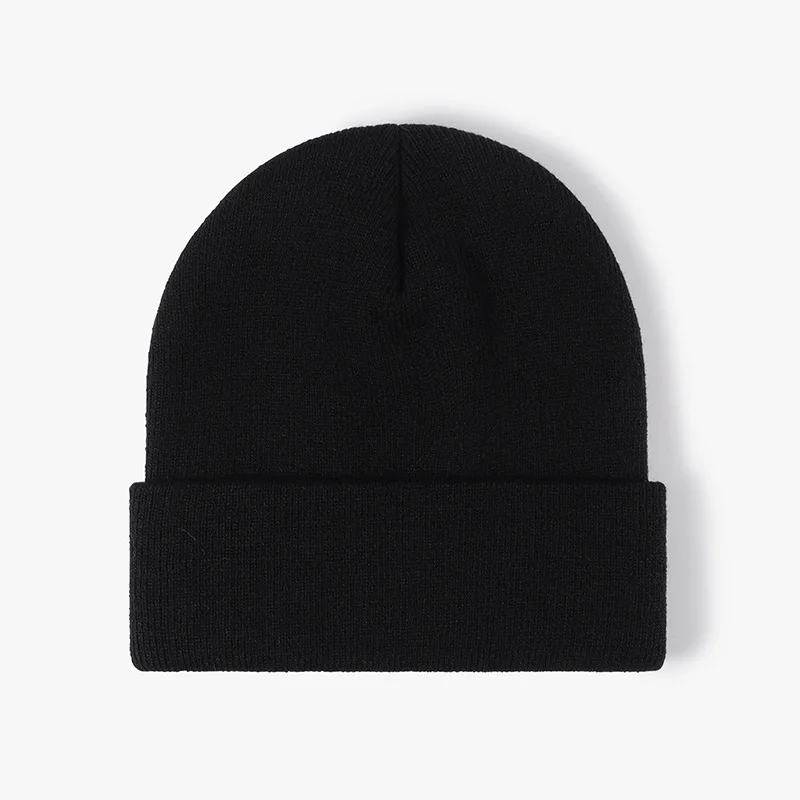 High Quality Winter Plain Beanie Hat 100%Acrylic Warm Knitted Cap Wool solid color pullover cap