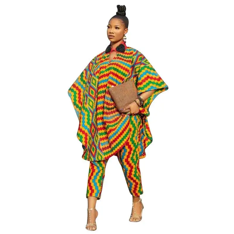 Loose Digital Print African Black Person Two-Piece Set Fashionable Women's Summer Outfit Long Pants European Style