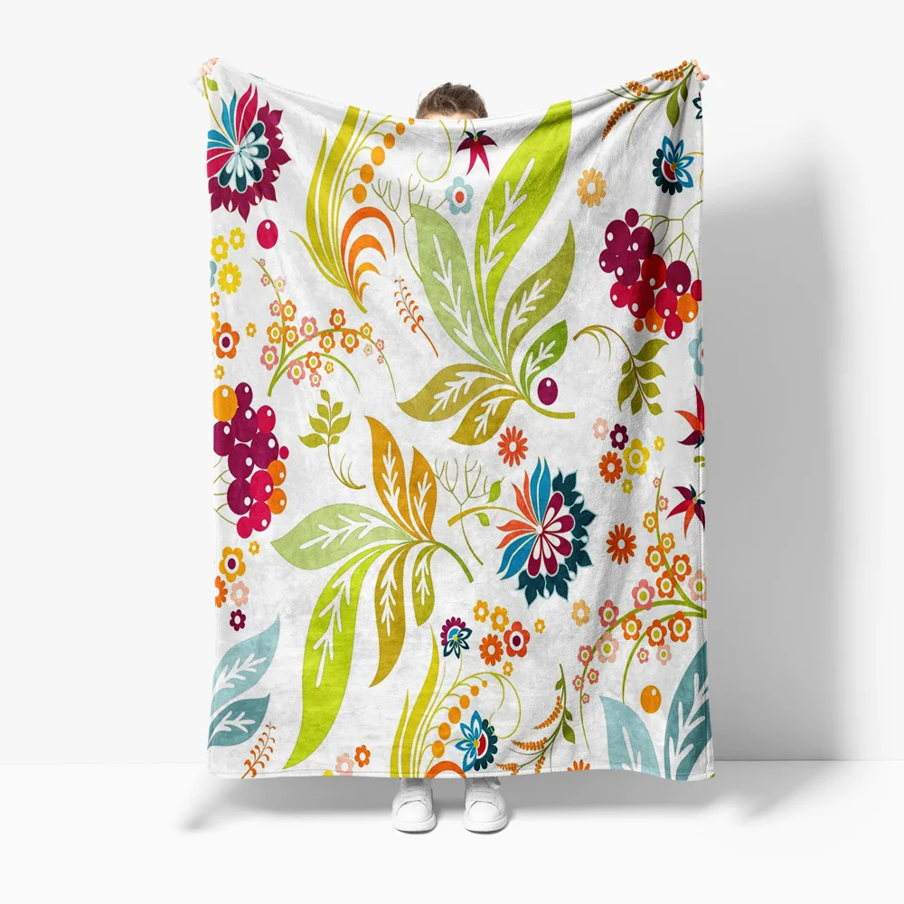 

Colorful Floral Print Fleece Blanket Soft Warm Throw Blanket for Kids Girls Women Sofa Bed Decoration Gift