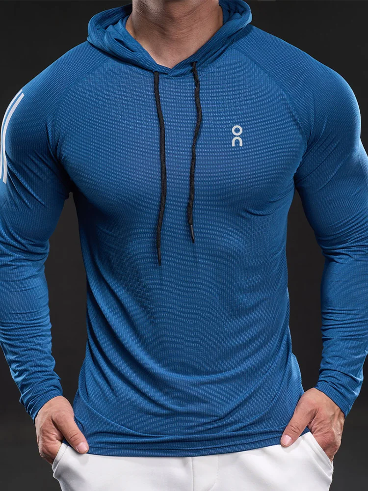 

Мужская тонкая спортивная футболка с длинным рукавом и капюшоном, быстросохнущая, эластичная, для бега, для игры в мяч, дышащая, для фитнеса, весна-осень