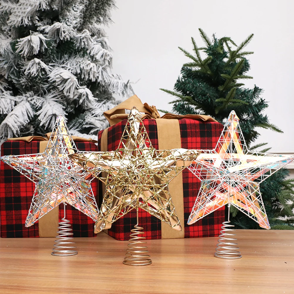 Christmas Tree Top Star 27CM Iron Fantasy Five-Pointed Christmas Tree Top Star Xmas Tree Pendant Christmas Tree Decorations