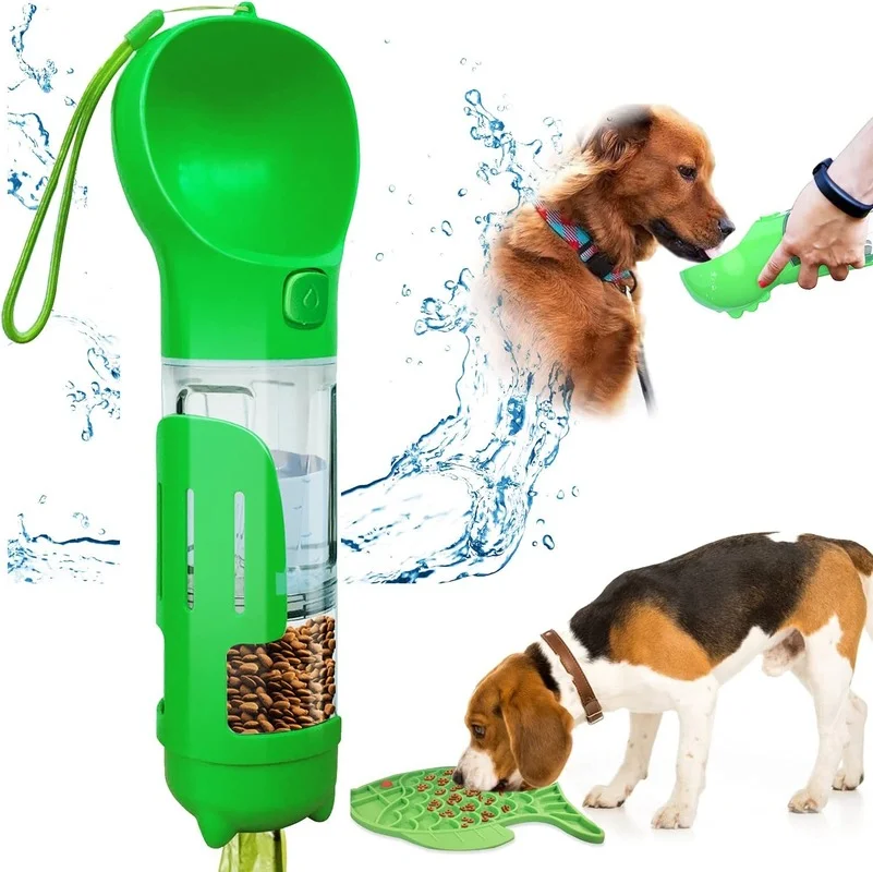 4-in-1 Pet Dog travel 300ml Water 150ml Food Dispenser Outdoor Detachable Portable Bowl Poop  Shovel Garbage Bag Storage for dog