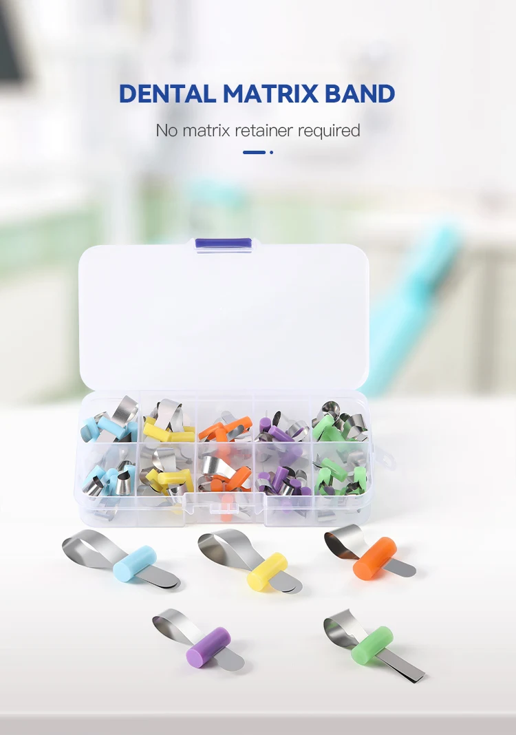 100 Stück AZDENT Dental-Matrixbänder, segmentierte, konturierte Metallmatrizen mit Positionierung, 5/6/7/8/9 mm Breite, für Zahnärzte und die Zahnmedizin. – Detail 1