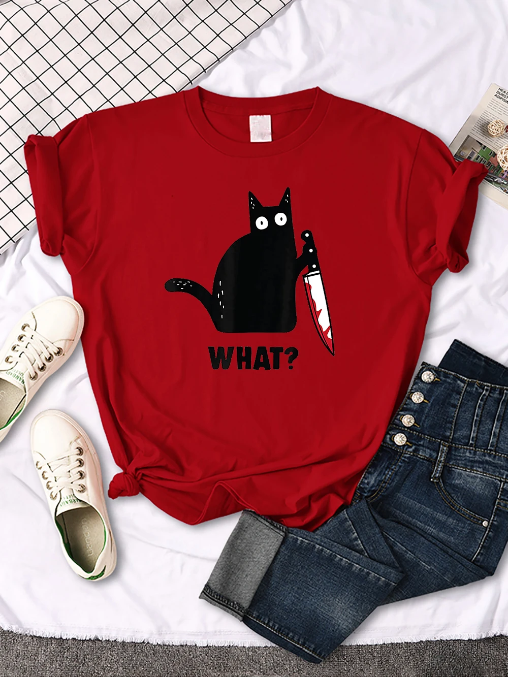 Funny Cat Printing Tshirts Women Street Hip Hop Clothes Summer Breathable Short Sleeve Cool Soft Breathable T-Shirt Female