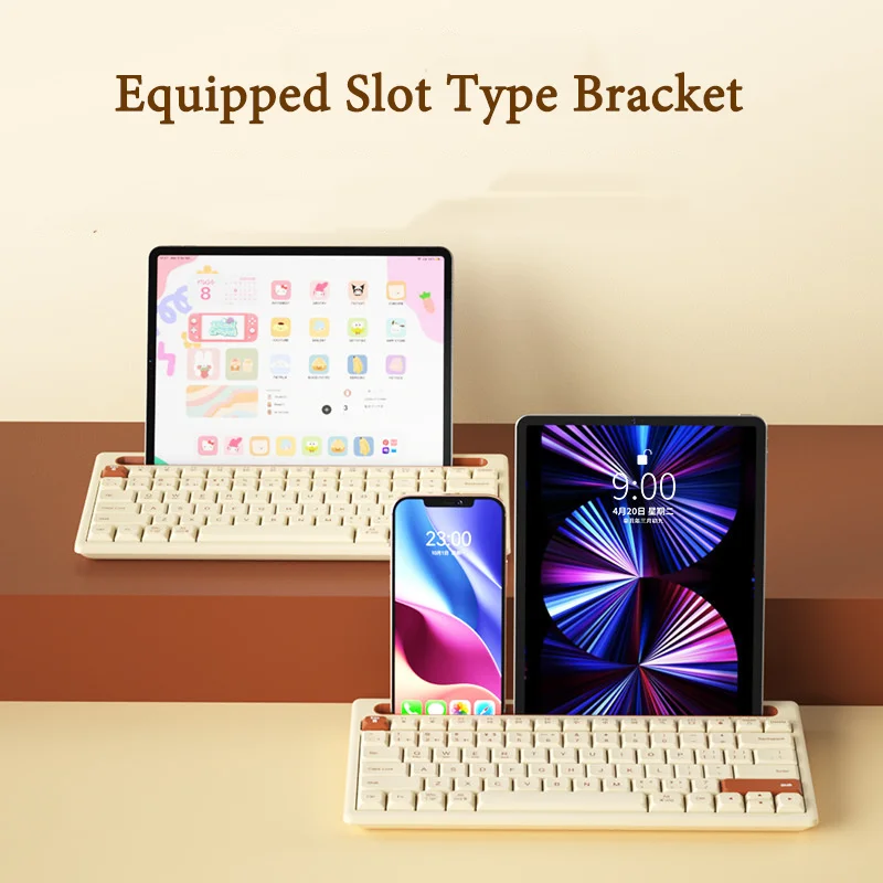 القوس بلوتوث لوحة المفاتيح اللاسلكية 79 مفاتيح متعددة الأجهزة لوحة المفاتيح مع فتحة حامل هاتف لباد ويندوز ماك OS iOS أندرويد