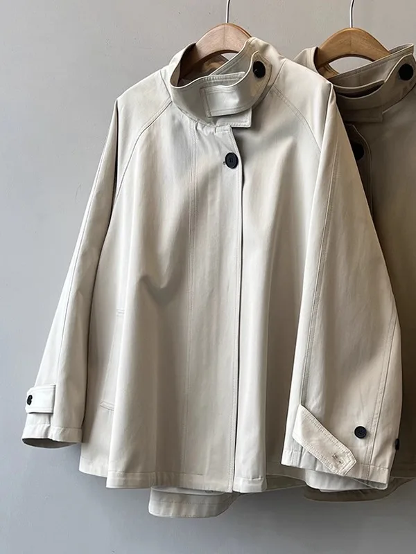 เสื้อโค้ทกันลมสไตล์เกาหลีสำหรับผู้หญิง ฤดูใบไม้ร่วง ฤดูหนาว รุ่นใหม่ 2025 แฟชั่นสุดฮิต สไตล์บริติช คอตั้ง