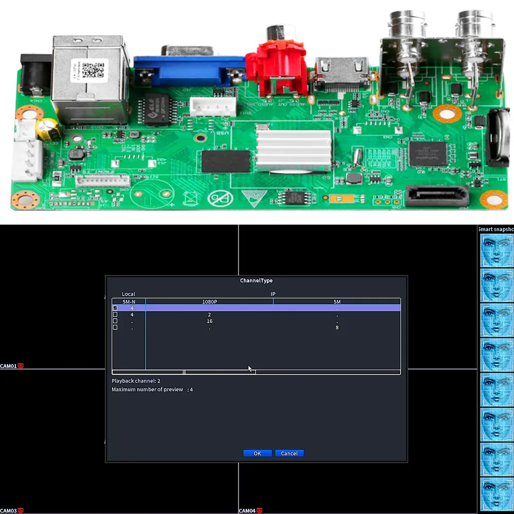 Imagem -02 - Gravador de Vídeo Cctv para Câmeras Internas e Externas ip Cam Onvif Coaxial Xmeye Pro App 4ch Mp-n Pcb Ahd Dvr