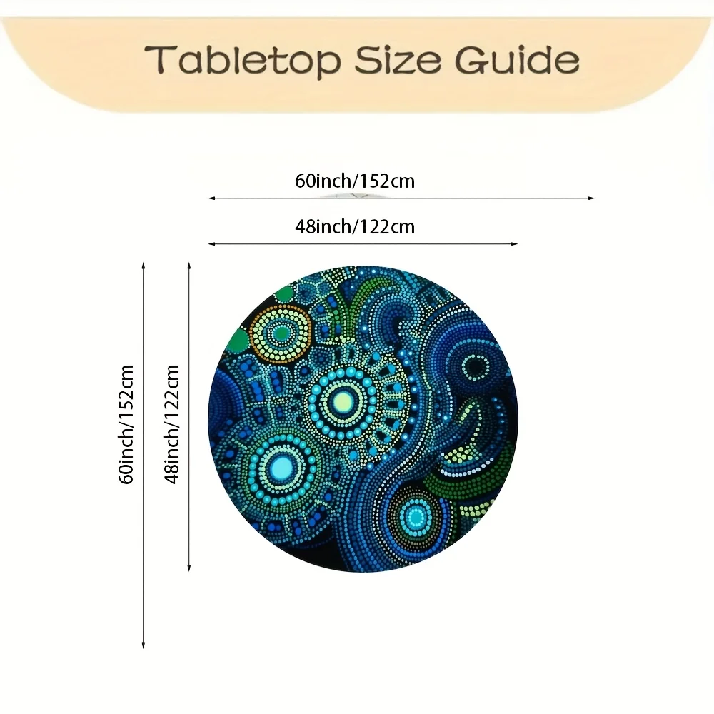 One circular tablecloth with indigenous art print, made of durable polyester fiber material