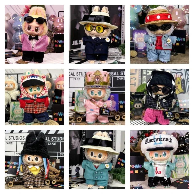 

For 17cm Labubu Clothing Korean Idol GD Same Collection Set 3.0 Labubu Clothes Outfit Headscarf Glasses Bag DIY Doll Accessories