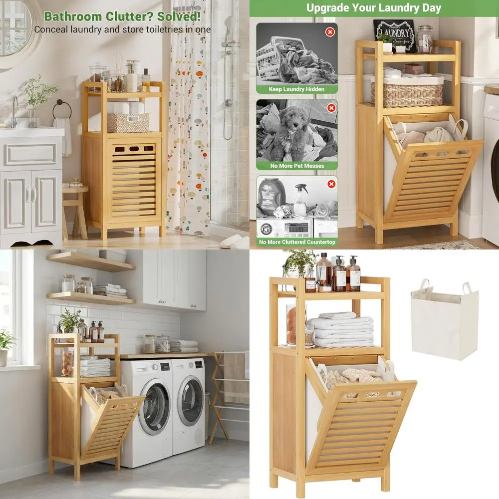 

10-галлонная бамбуковая корзина для белья со съемной корзиной, компактный шкаф для хранения одежды, идеально подходит для ванной или прачечной R