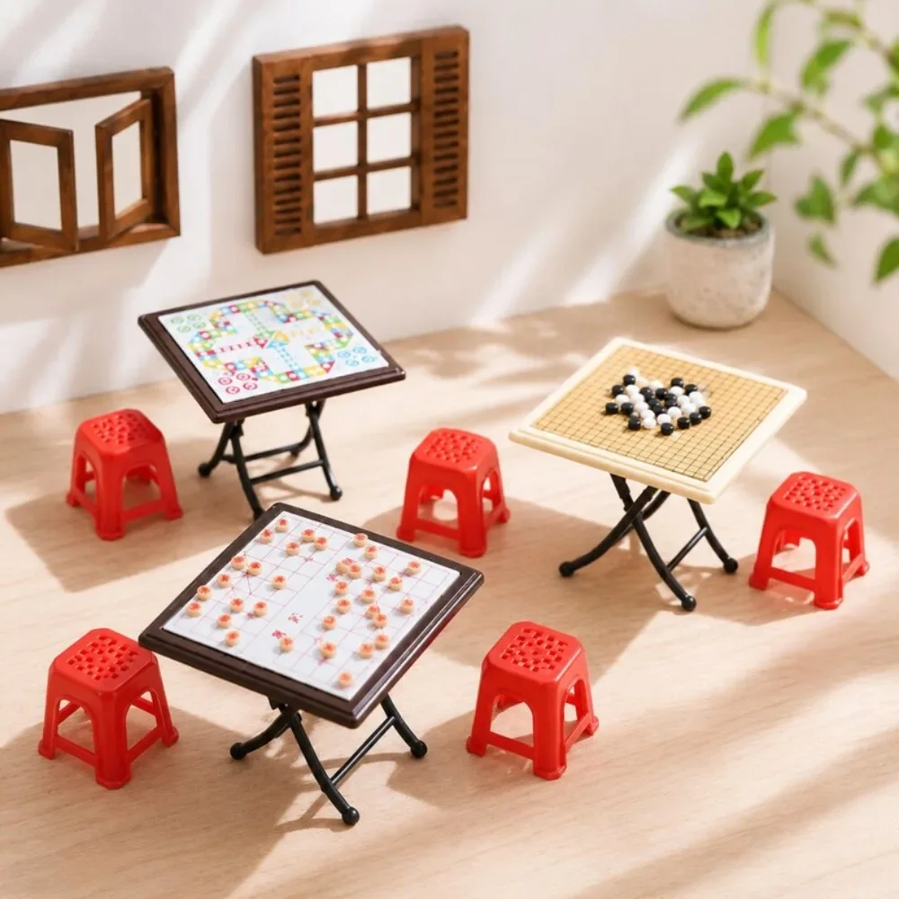 1:12 Scale Miniature Dollhouse Chinese Chess/Go/Reversi Board Game Set Realistic Tabletop Strategy Game Accessories Gift
