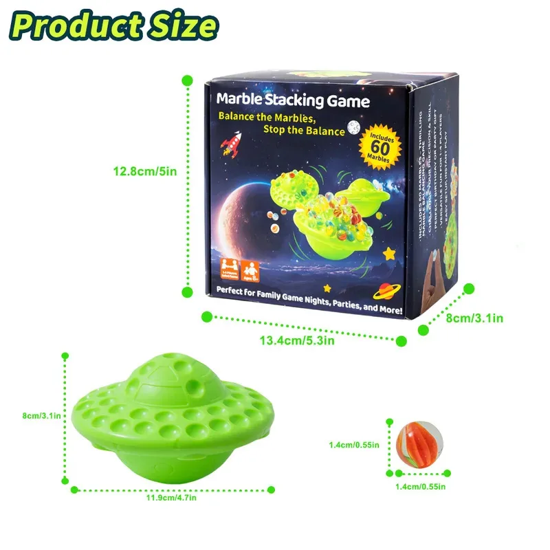 Nieuwe UFO Balance Game Flipperkast Stapelplaat Swingende Bal Intelligentie Bouwstenen Flipperkast Kleurrijke Glazen Kraal Party Game