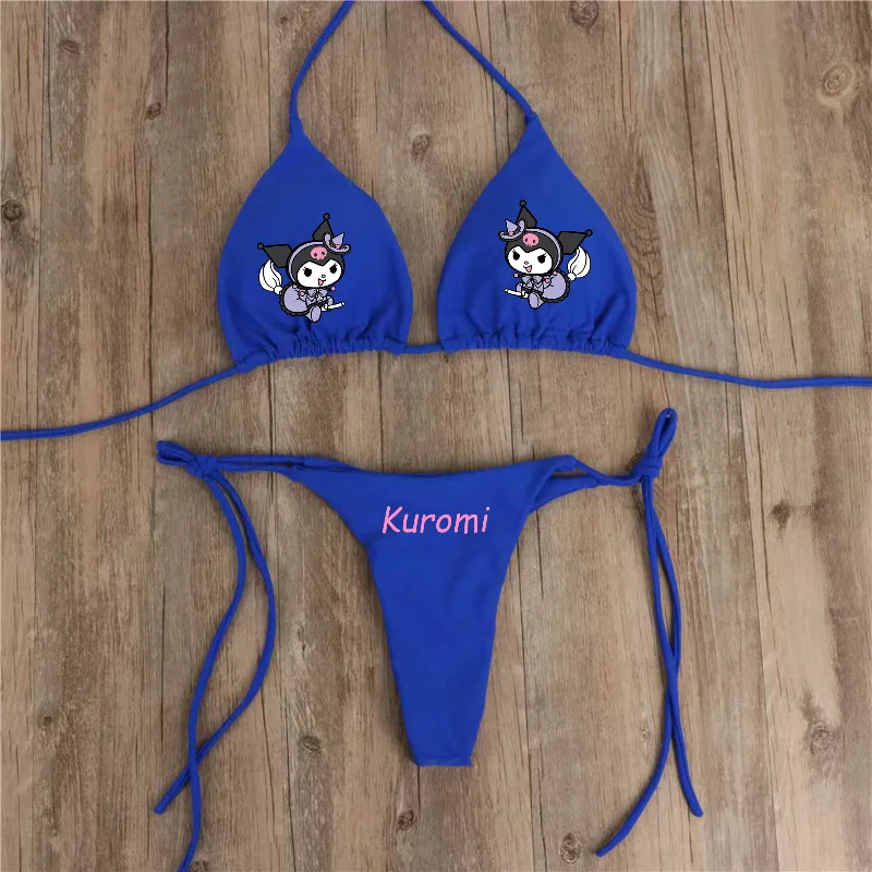 Kawaii ชุดว่ายน้ําผู้หญิง 2 ชิ้น Hellokitty พิมพ์ชุดบิกินี่สาวน่ารักเซ็กซี่ชุดชั้นใน Bra Thong หญิง Beachwear ฤดูร้อน