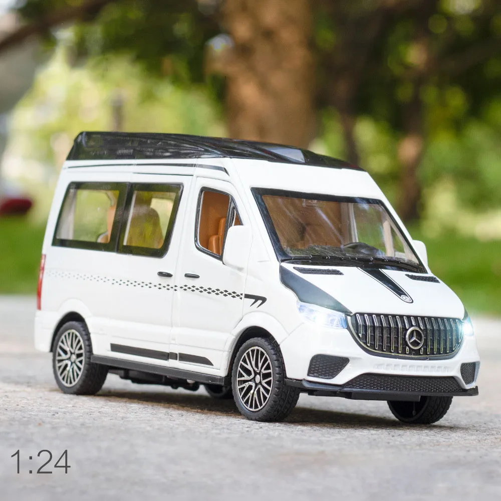 Voiture jouet en alliage moulé sous pression 1:24, modèle MPV Benz Sprinter, son et lumière, voitures de traction en métal, cadeaux pour enfants garçons