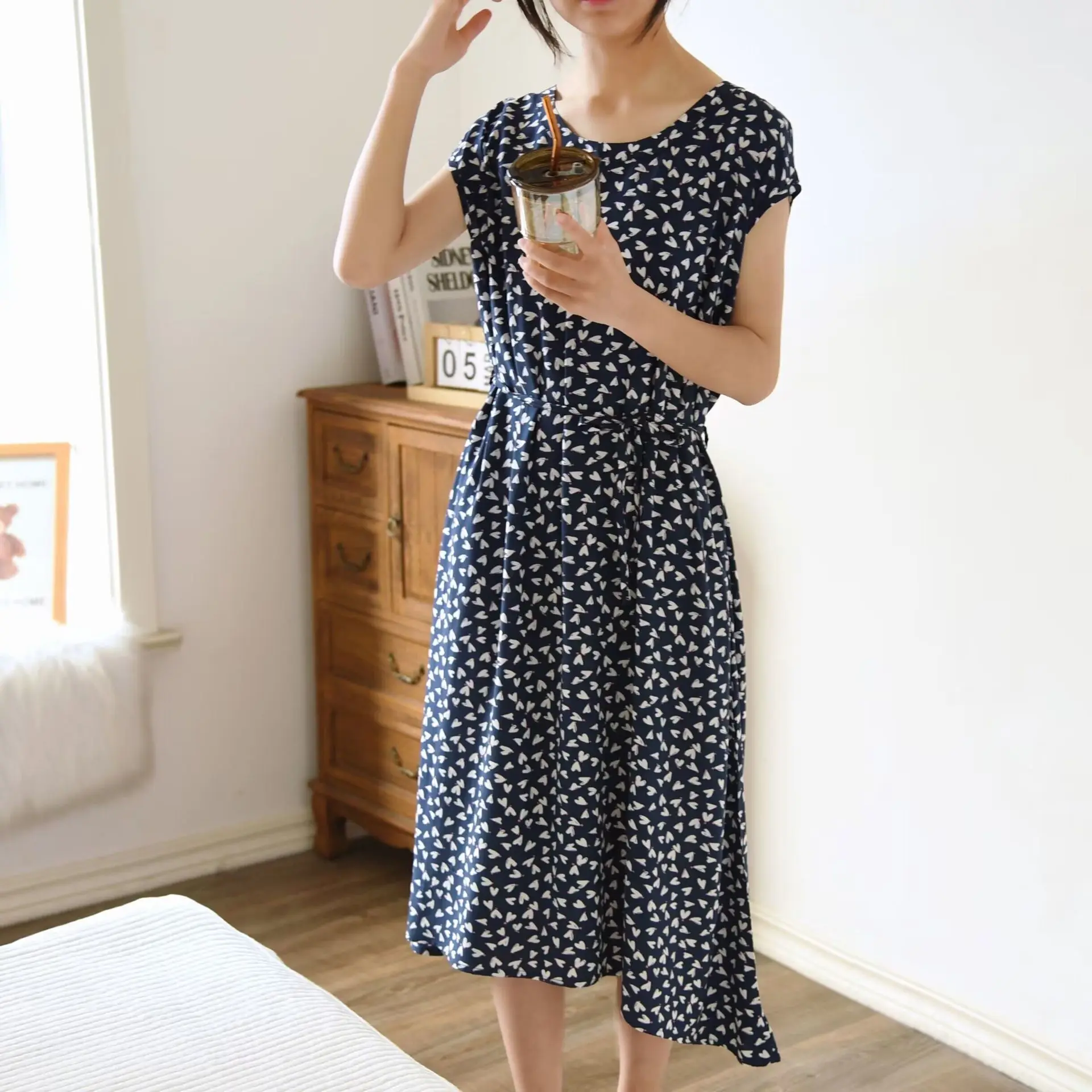 2024 New Summer Women\'s Sleeping Dress Viscous Flower Comfortable and Breathable Sleeping Dress Ladies Dress Large and Simple