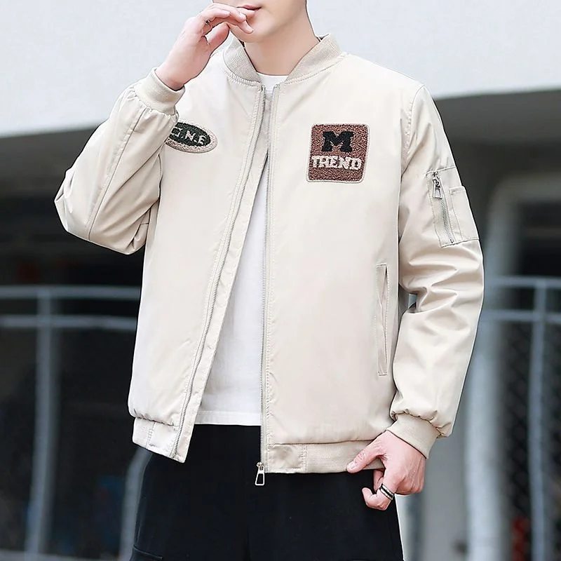 

Thiened Cotton Jaet Autumn Winter Outerwear Korean Sle Youth Slim Fit Warm Casual Top PU Material Regular Length