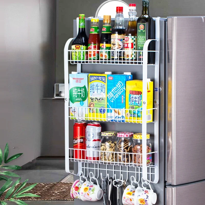 Storage System Large Capacity Fridge Side Wall Hangers Condiment Modern Simple Kitchen Storage Shelf Spoon Stand