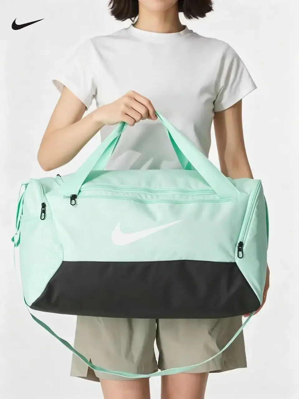 Nike DM3976-353 Women Sports Duffle Bag Handheld Shoulder Crossbody Portable Fitness Travel Luggage Training Bucket Bag