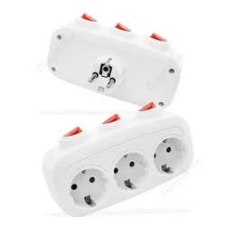 European Extension Socket 1 To 3 Way EU KR FR Plug Adapter With Switch ON OFF Type E Plug EU Standard Power Converter Adapter