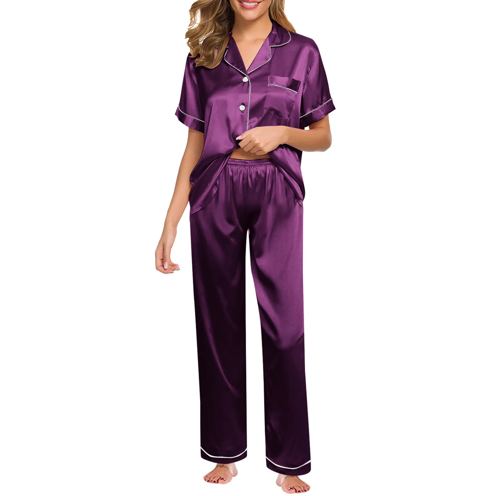 Silk Satin Pyjamas für Frauen Pyjamas Set Langarm Nachtwäsche Frauen Pyjamas Anzug Weibliche Zwei Stück Set Loungewear Plus Größe