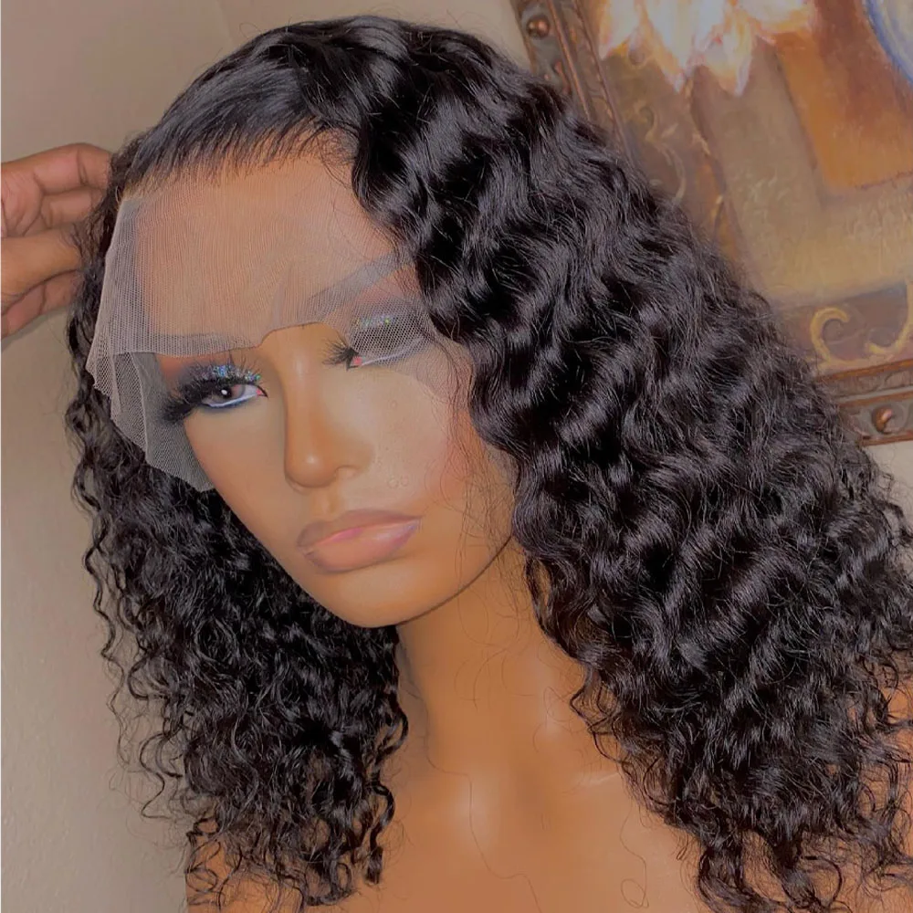 

16 Inch 13x6 13x4 Hd Lace Front Wig Short Bob Deep Wave 250 Density Water Wave Full Lace Frontal Wigs Curly Human Hair For Women 3-5 Days Fast Delivery